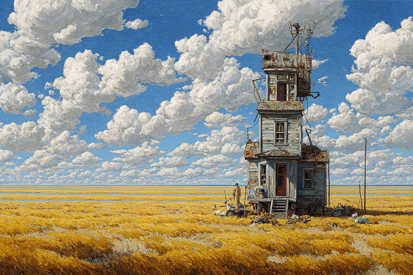 Whimsical Surreal Landscape With Building And Fields | Humor und Schraeges | Themen und Hobbys