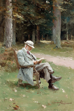 Lesen Denken Älterer Mann In Einem Wald Lest Ein Buch Impressionistische Malerei | Lesen und Denken | Themen und Hobbys