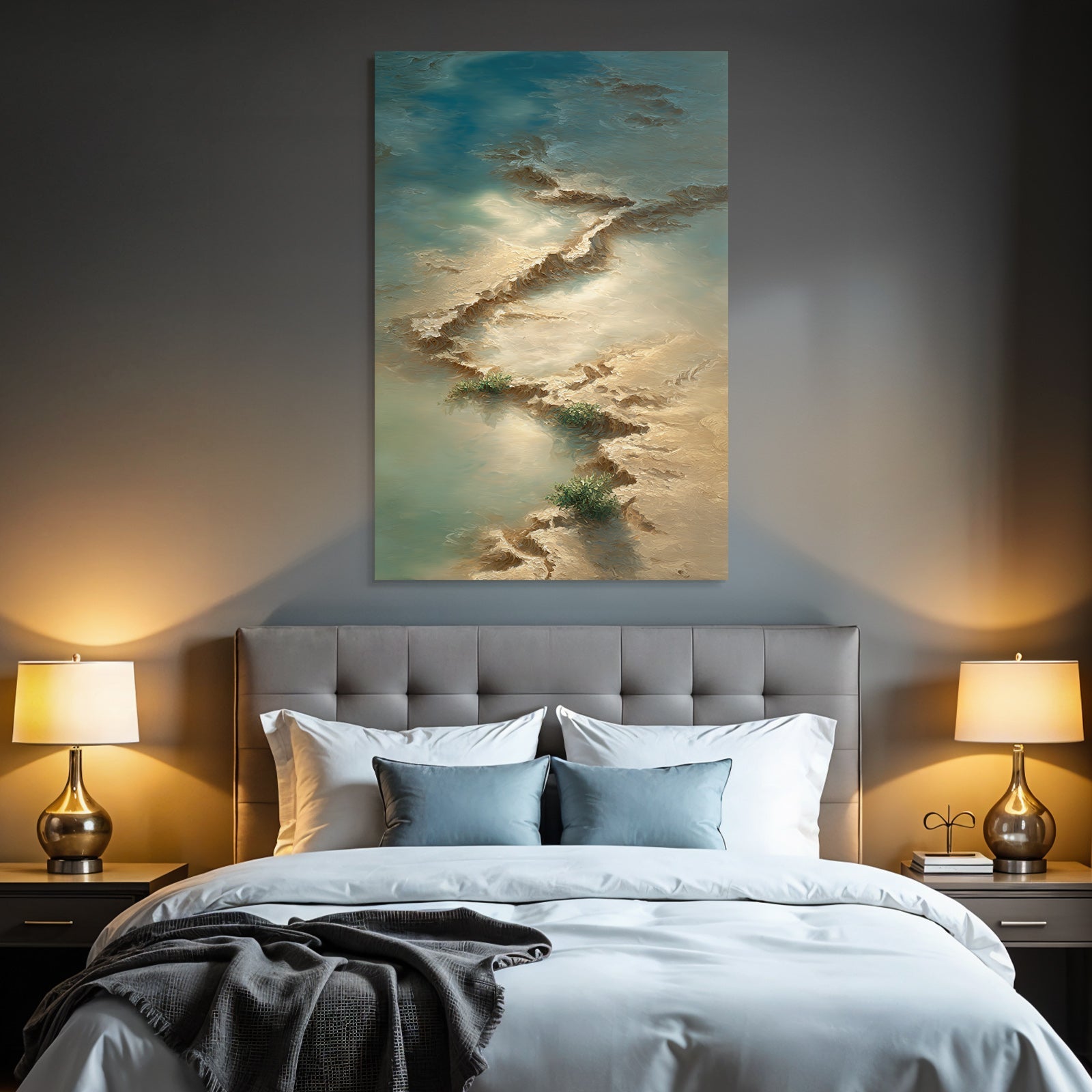 Lesen Denken Friedliche Landschaft Abstraktes Terrain Wasser Reflexionen Grünery