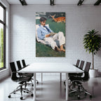 Reading Thinking Young Man Reading Book Outdoors With Deer In Background Impressionist Painting
