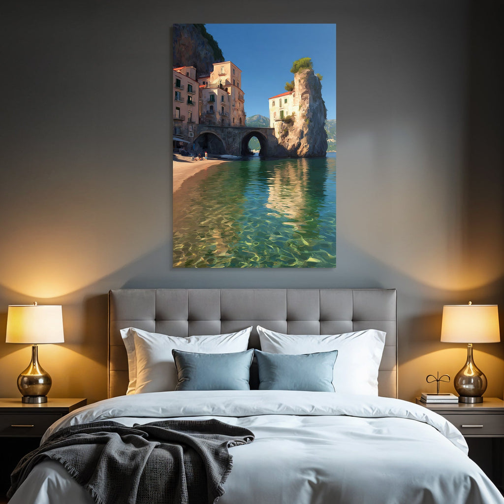 Lesen Denken Küstenszene Mit Gebäuden Und Brücke Mediterranean