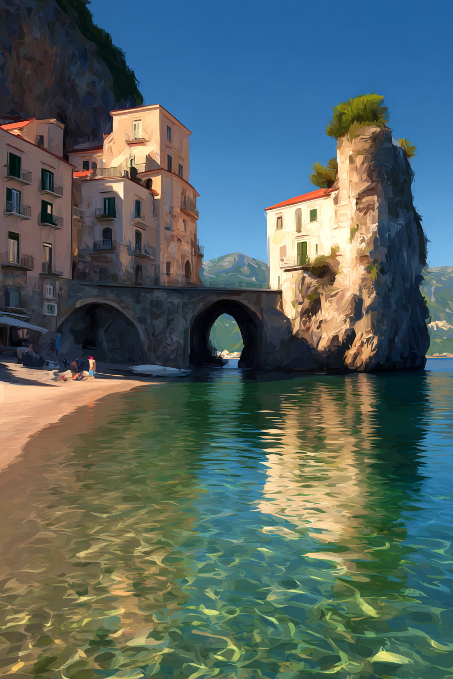 Lesen Denken Küstenszene Mit Gebäuden Und Brücke Mediterranean | Lesen und Denken | Themen und Hobbys
