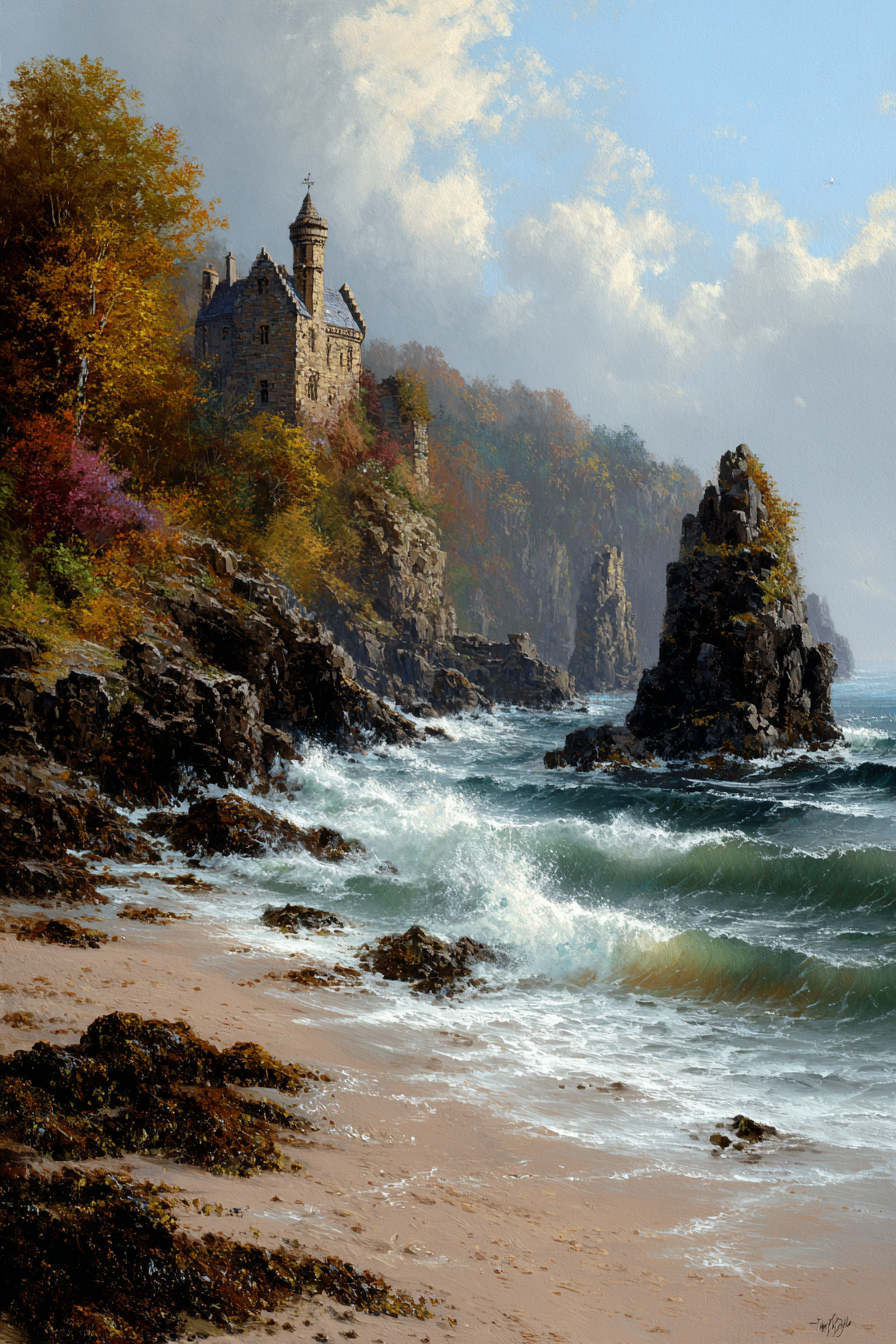 Lesen Denken Malerei Küstenlandschaft Steinburg Herbst Mit Wolken | Lesen und Denken | Themen und Hobbys