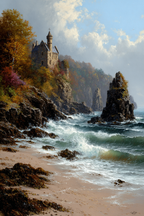 Lesen Denken Malerei Küstenlandschaft Steinburg Herbst Mit Wolken | Lesen und Denken | Themen und Hobbys