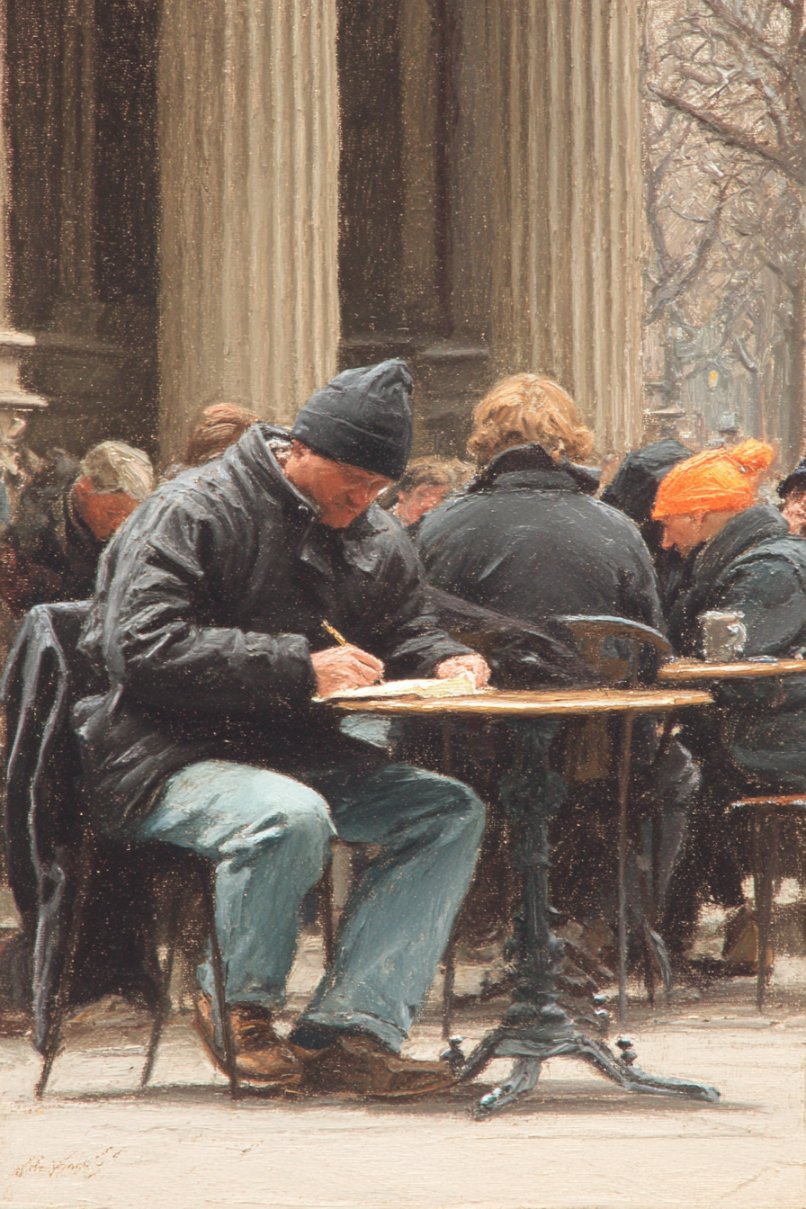Lesen Denken Mann Im Cafe Schreibt Mit Beanie In Einem Bustling Atmosphäre | Lesen und Denken | Themen und Hobbys