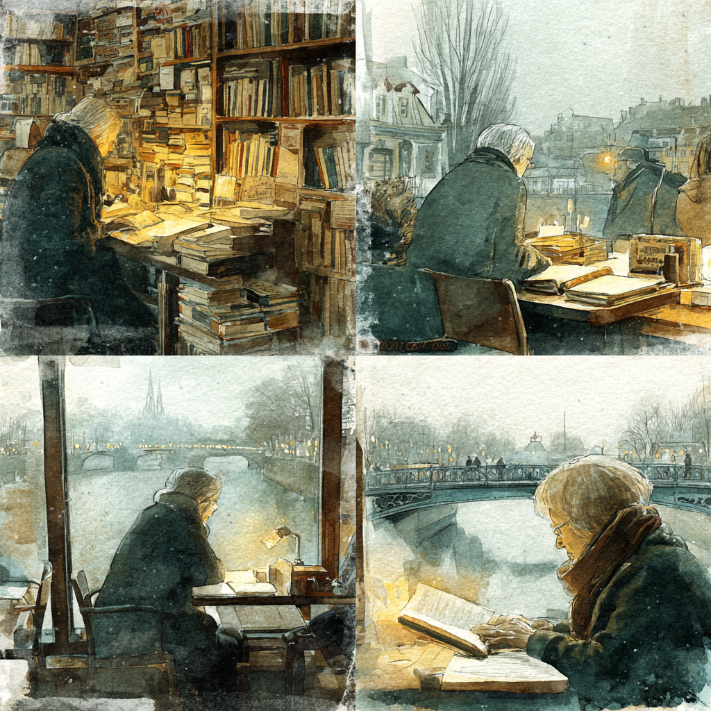 Lesen Denken Beschauliche Szene Mit Büchern In Vier Panels | Lesen und Denken | Themen und Hobbys