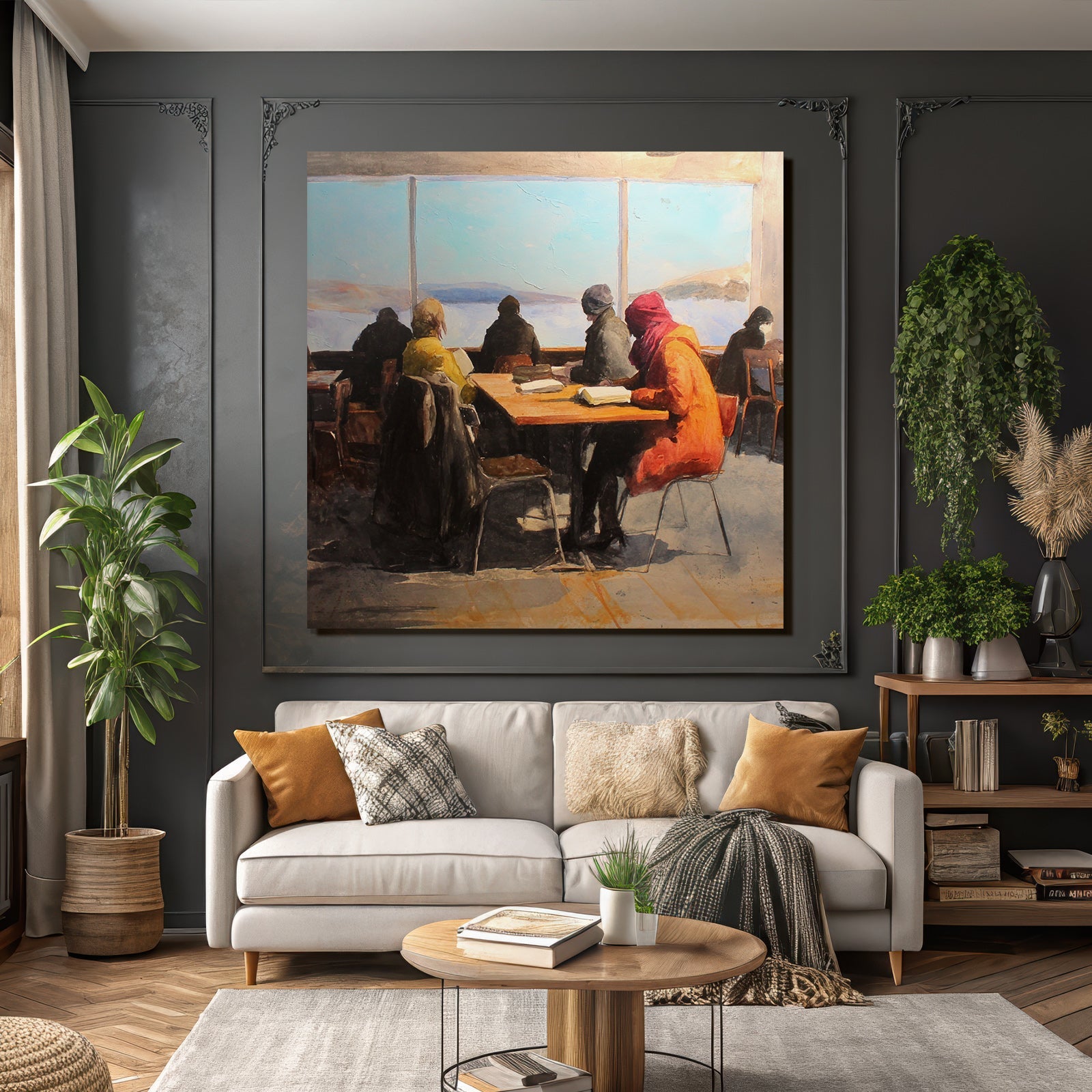 Lesen Denken Cafe Winterlandschaft Mit Leuten Die Studieren Und Gemutliches Lesen