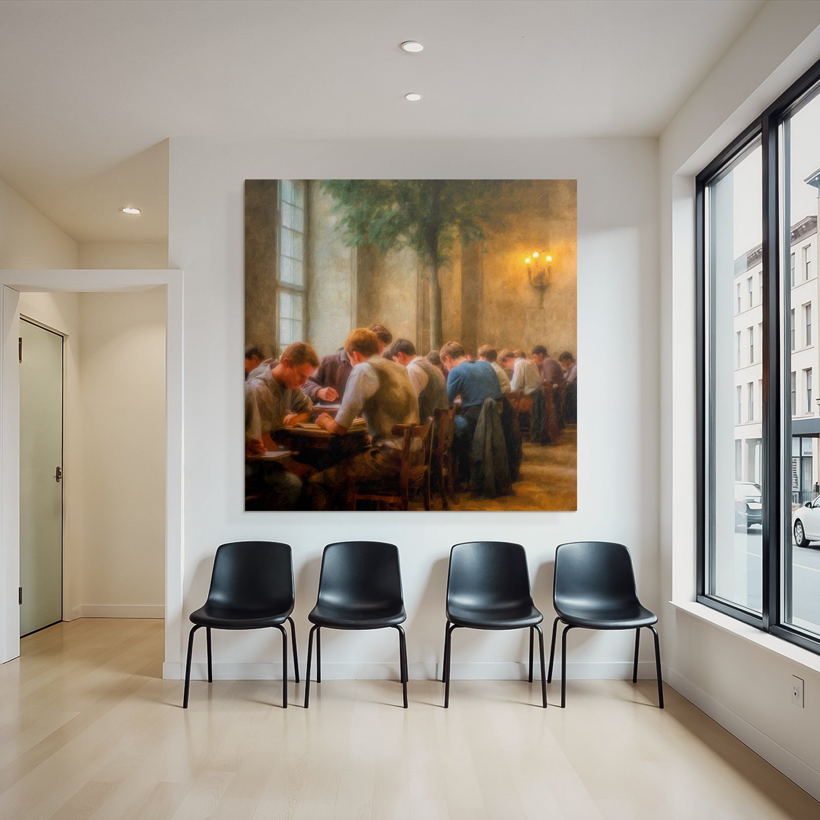 Lesen Denken Gruppe Von Individün Am Tisch Schreiben Studieren Klassisches Ambiente
