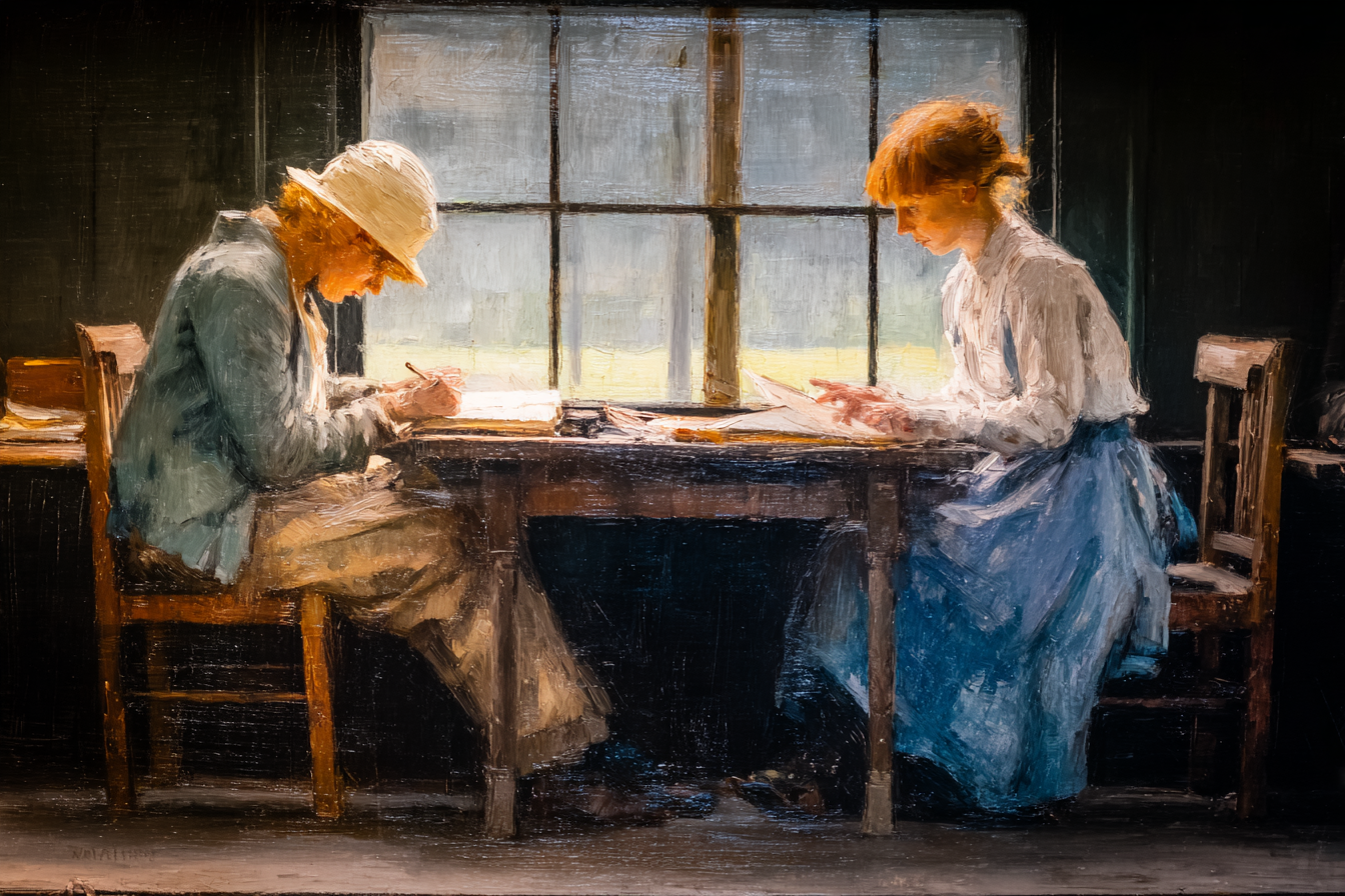 Lesen Denken Junge Mädchen Am Tisch Beim Schreiben Beleuchtet Von Natürlich Licht | Lesen und Denken | Themen und Hobbys