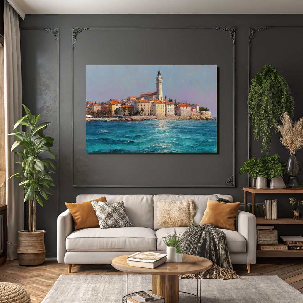 Lesen Denken Küstensicht Bunte Gebäude Mit Leuchtturm Impressionistisch