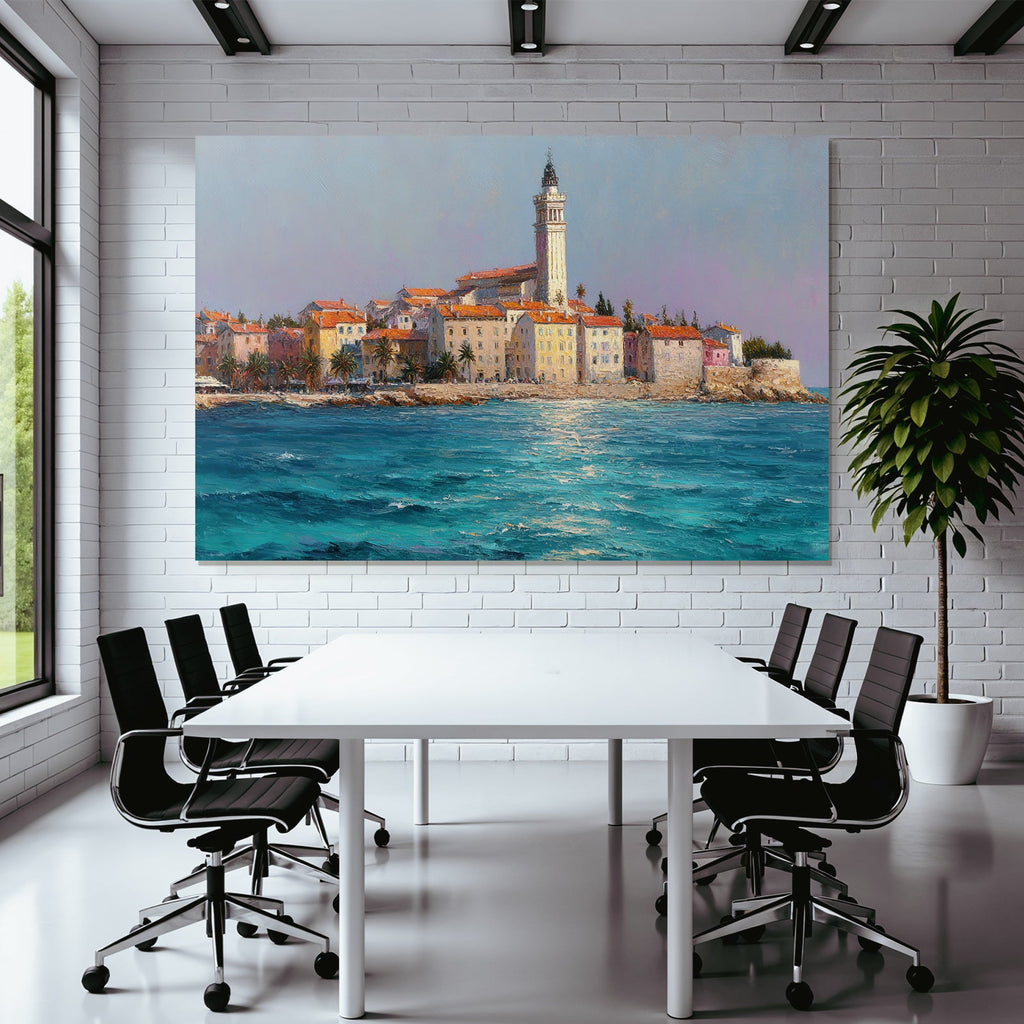 Lesen Denken Küstensicht Bunte Gebäude Mit Leuchtturm Impressionistisch