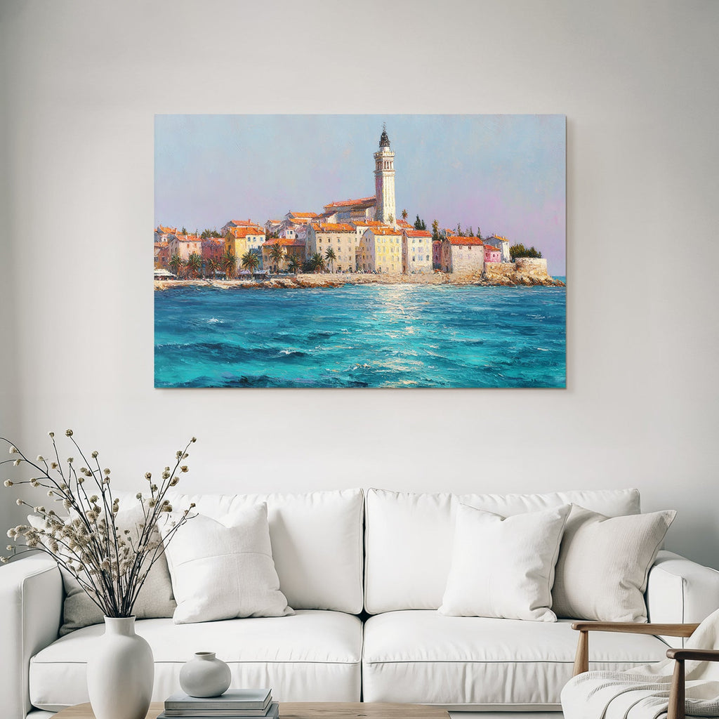 Lesen Denken Küstensicht Bunte Gebäude Mit Leuchtturm Impressionistisch