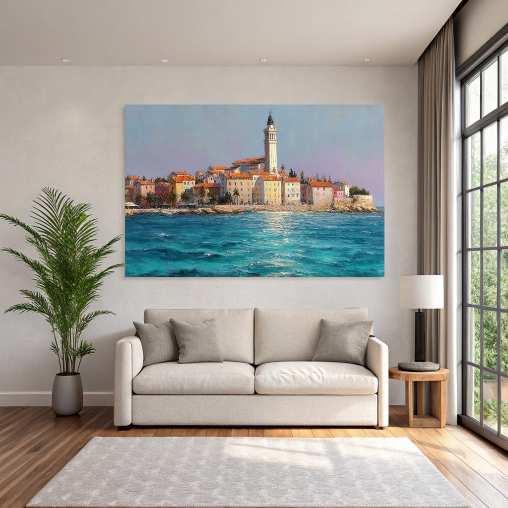 Lesen Denken Küstensicht Bunte Gebäude Mit Leuchtturm Impressionistisch