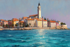 Lesen Denken Küstensicht Bunte Gebäude Mit Leuchtturm Impressionistisch | Lesen und Denken | Themen und Hobbys