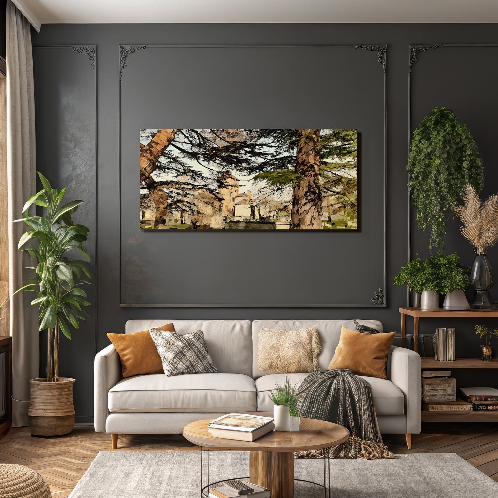 Lesen Denken Landschaft Mit Baumern Und Burgen