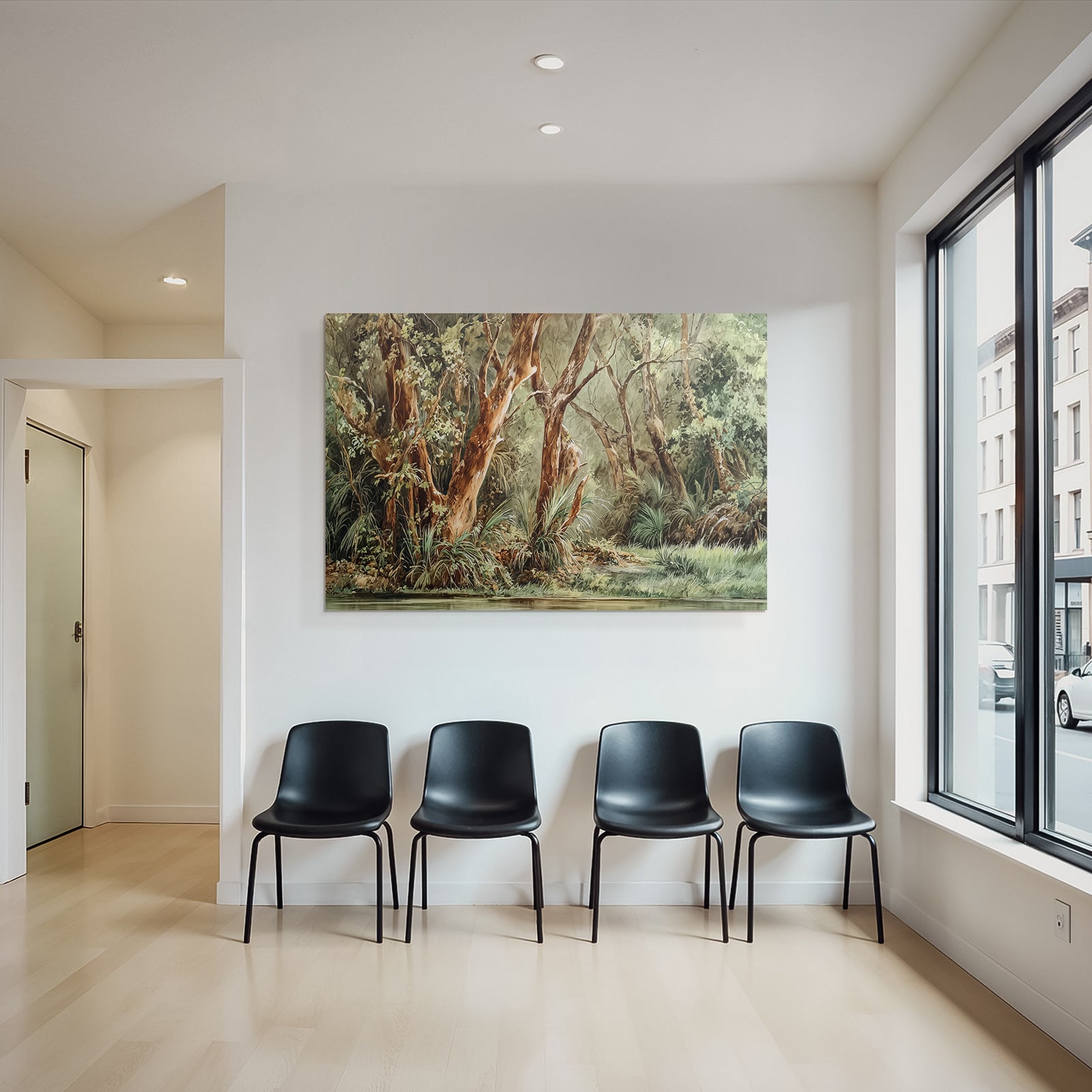 Lesen Denken Lush Naturlandschaft Wald Oder Flussufer Mit Folien Details