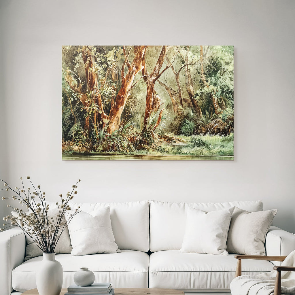 Lesen Denken Lush Naturlandschaft Wald Oder Flussufer Mit Folien Details