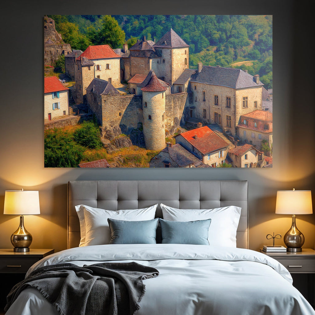 Lesen Denken Mittelalterliches Dorf Oder Schloss Mit Steingebäuden