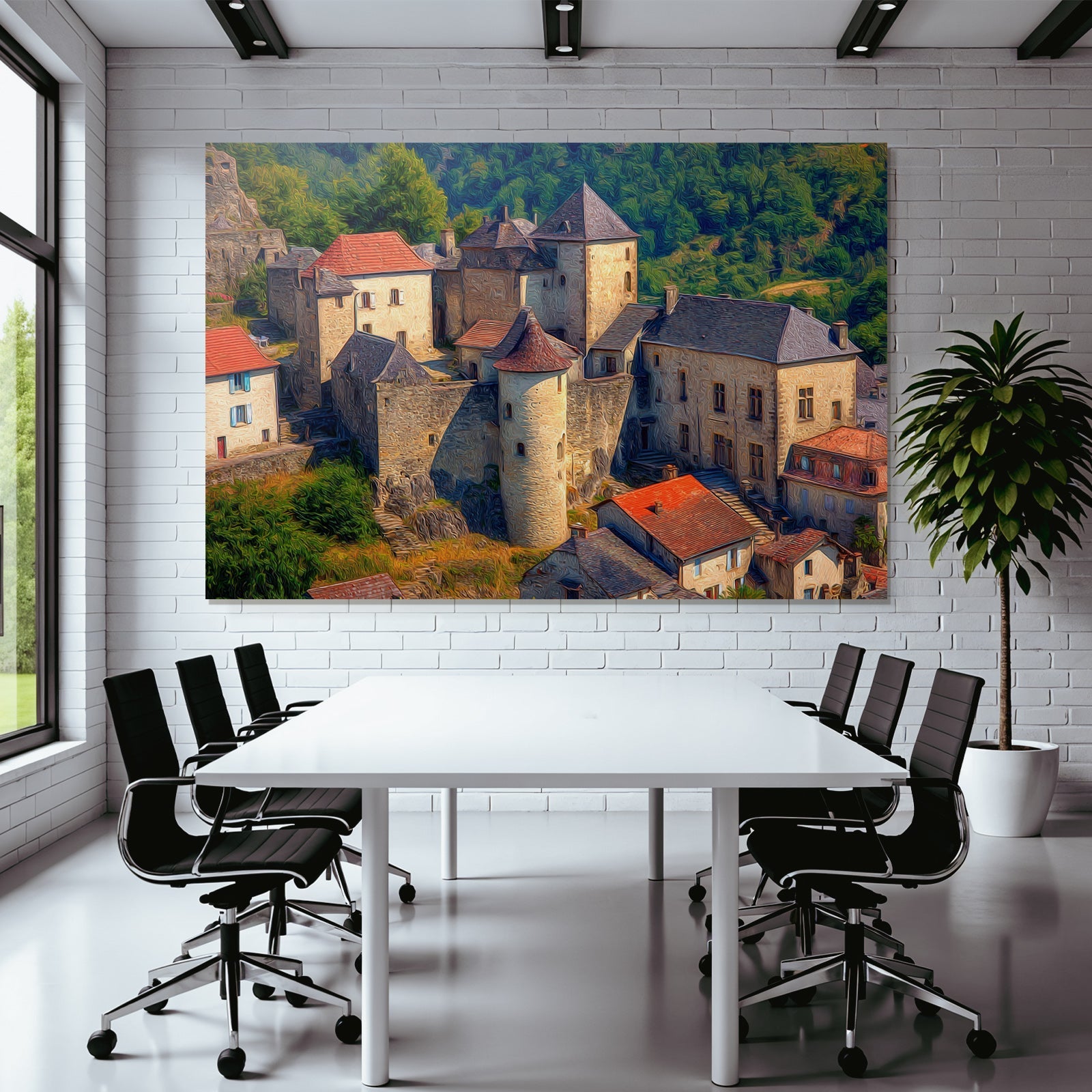 Lesen Denken Mittelalterliches Dorf Oder Schloss Mit Steingebäuden