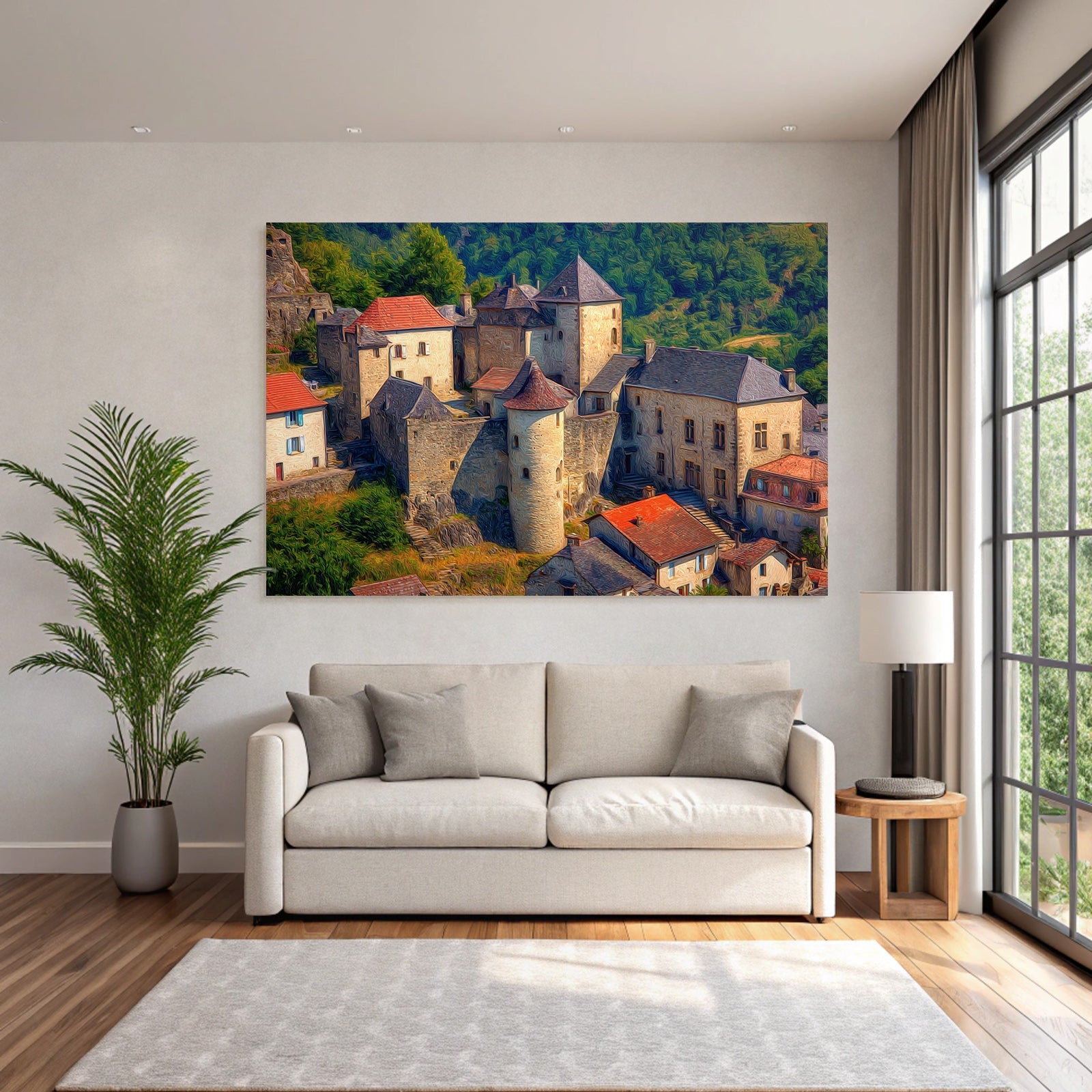 Lesen Denken Mittelalterliches Dorf Oder Schloss Mit Steingebäuden
