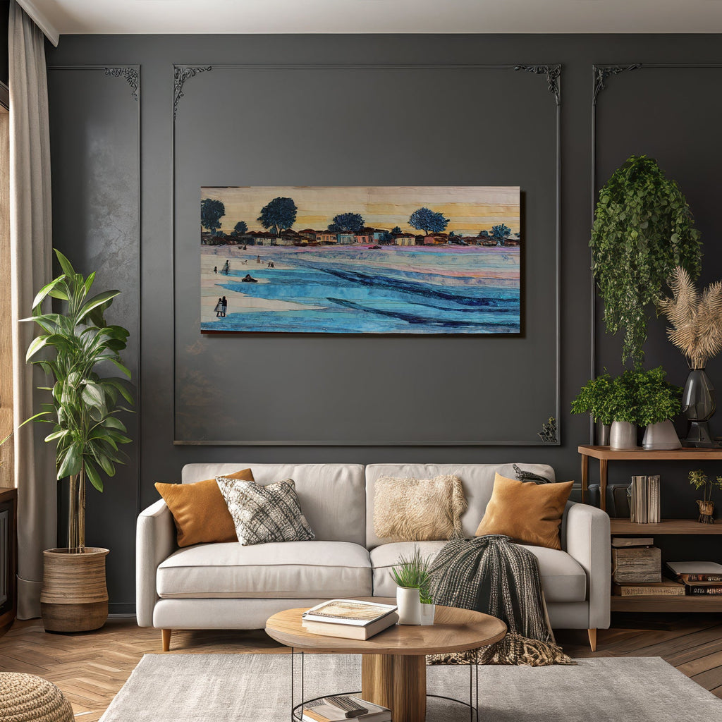 Lesen Denken Mixed Media Szenische Landschaft Wasser Häuser Bäume Aktive Szene