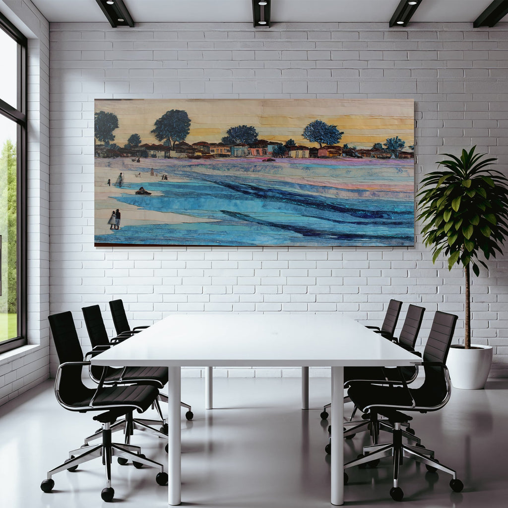 Lesen Denken Mixed Media Szenische Landschaft Wasser Häuser Bäume Aktive Szene