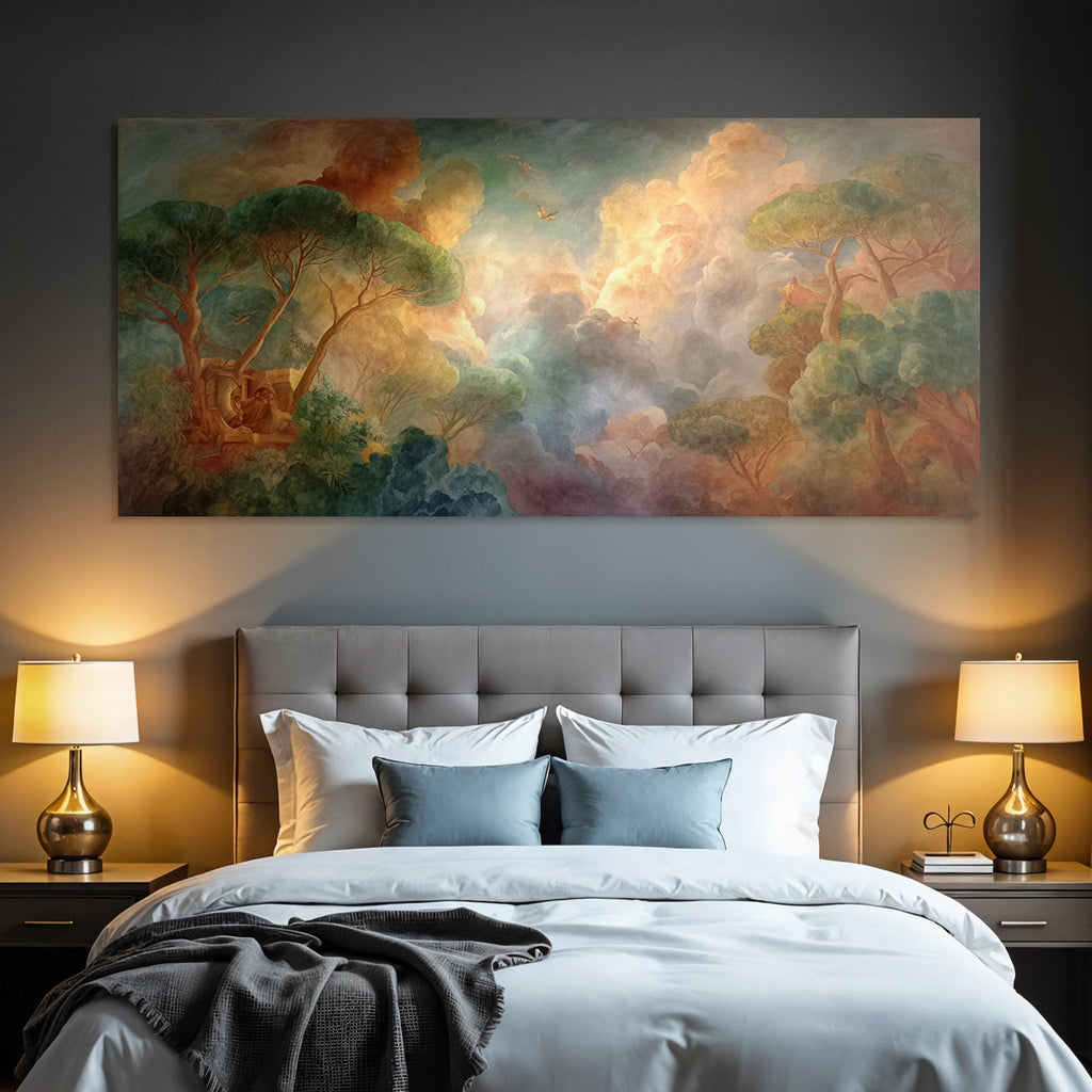 Lesen Denken Ruhige Naturlandschaft Mit Bäumen Und Birds Mural