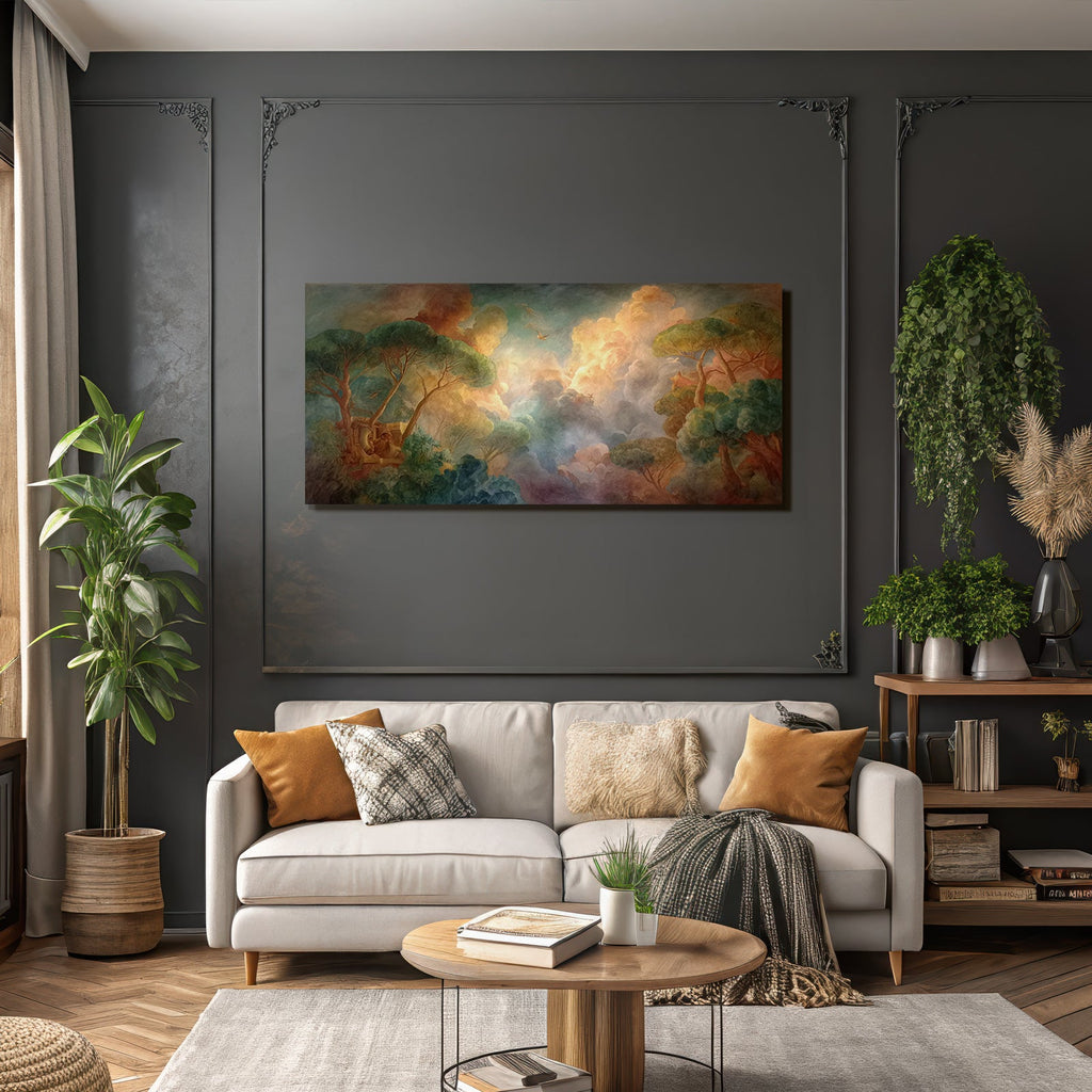 Lesen Denken Ruhige Naturlandschaft Mit Bäumen Und Birds Mural