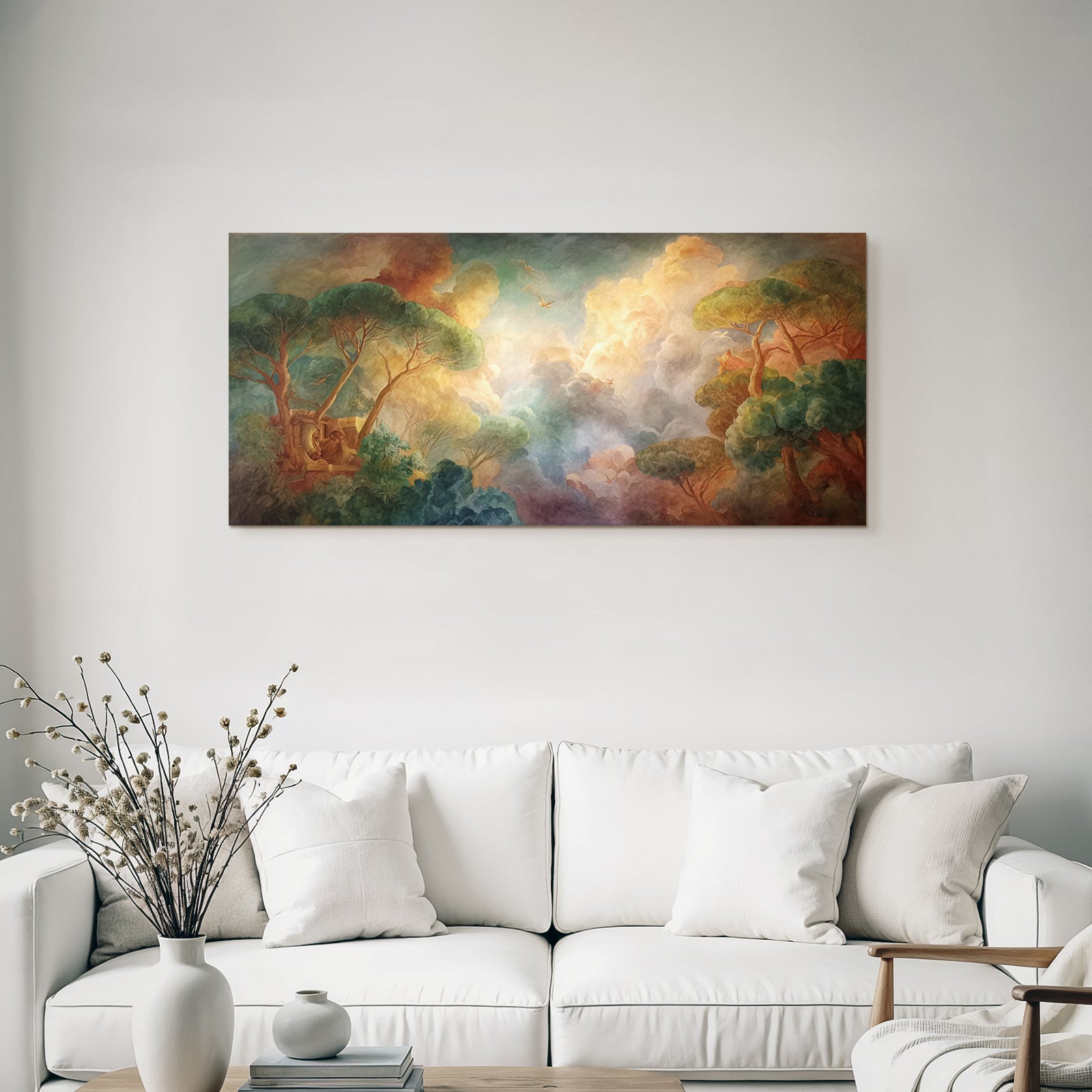Lesen Denken Ruhige Naturlandschaft Mit Bäumen Und Birds Mural