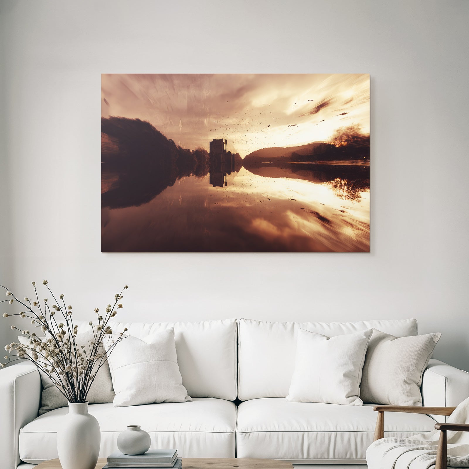 Lesen Denken Szenische Landschaft Wasser Reflecktion Dramatischer Himmel Vogel Im Flug