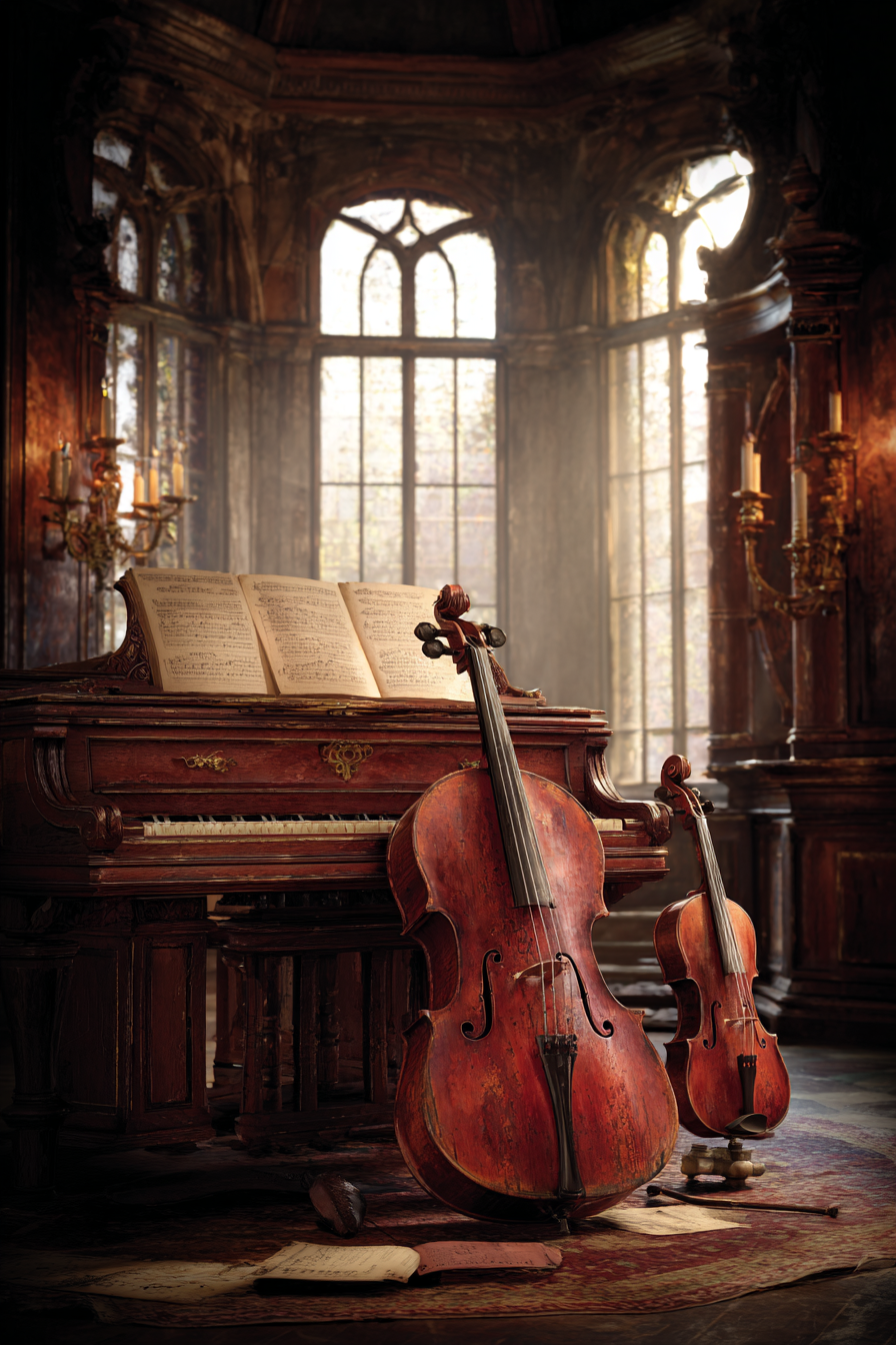 Elegantes Musikalisches Setting Mit Piano Und Streichinstrumenten | Musik und Instrumente | Themen und Hobbys