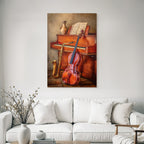Holzpiano Mit Notenblatt Saxophon Und Geige In Artistischem Raum