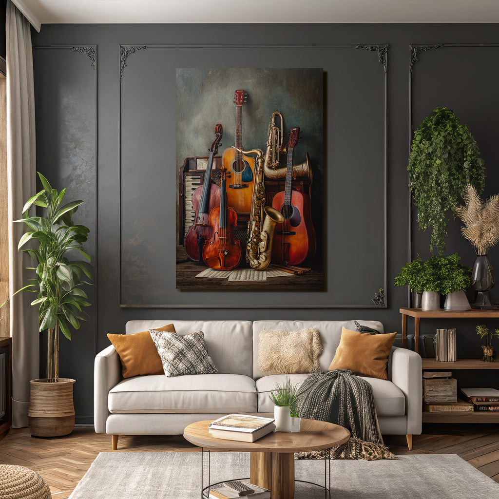 Musikalische Instrumente Vintage Hintergrund Musikblatter