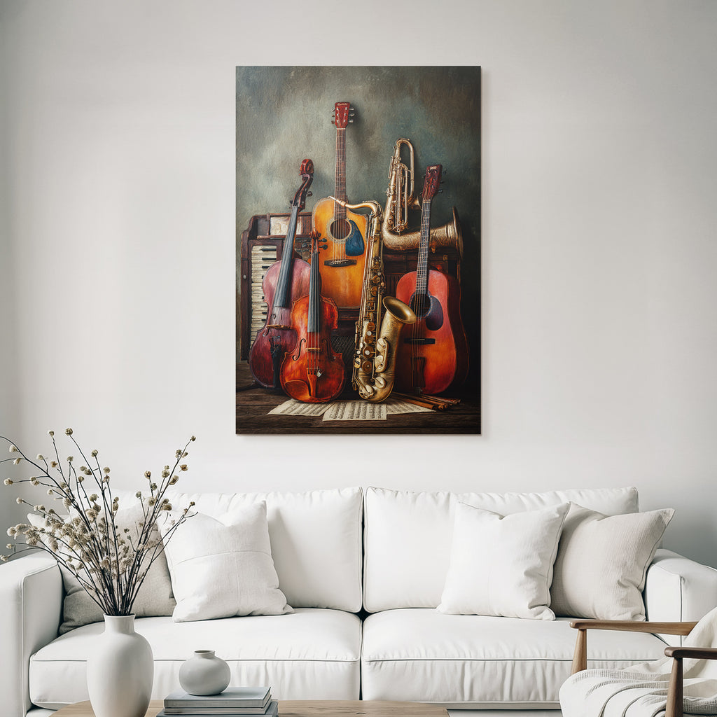 Musikalische Instrumente Vintage Hintergrund Musikblatter