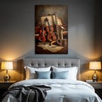 Musikinstrumente Auf Tisch Mit Notenblatt Hintergrund Vintage Ästhetik