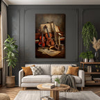 Musikinstrumente Auf Tisch Mit Notenblatt Hintergrund Vintage Ästhetik