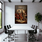 Musikinstrumente Auf Tisch Mit Notenblatt Hintergrund Vintage Ästhetik