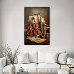 Musikinstrumente Auf Tisch Mit Notenblatt Hintergrund Vintage Ästhetik