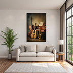 Musikinstrumente Double Bass Gitarre Saxophon Klavier Musikbuch Kreative Atmosphäre