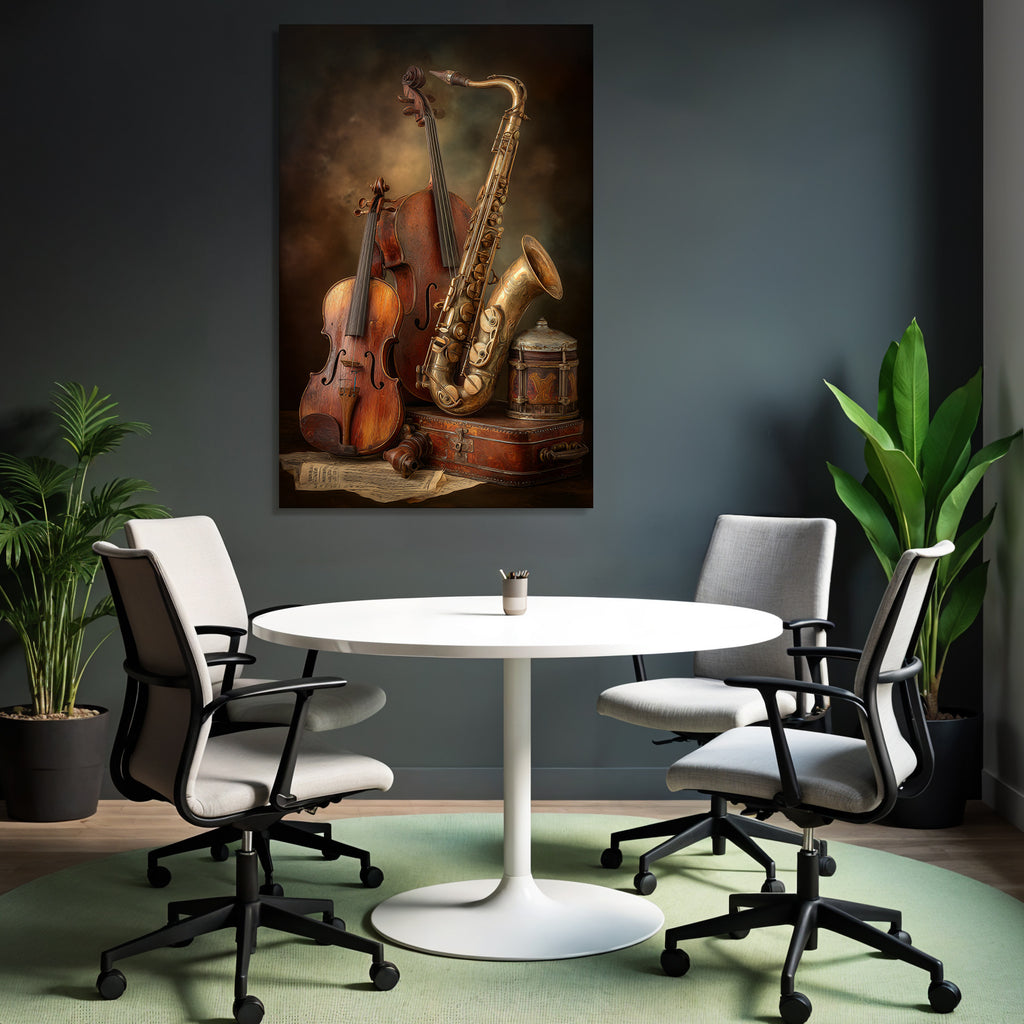 Musikinstrumente Mit Violine Saxophon Vintage Box Notenblatt