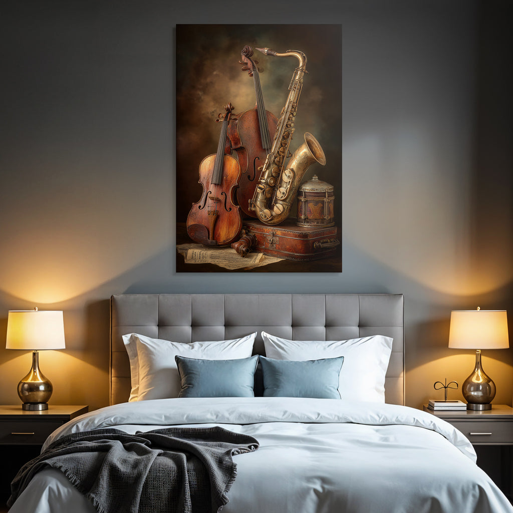 Musikinstrumente Mit Violine Saxophon Vintage Box Notenblatt