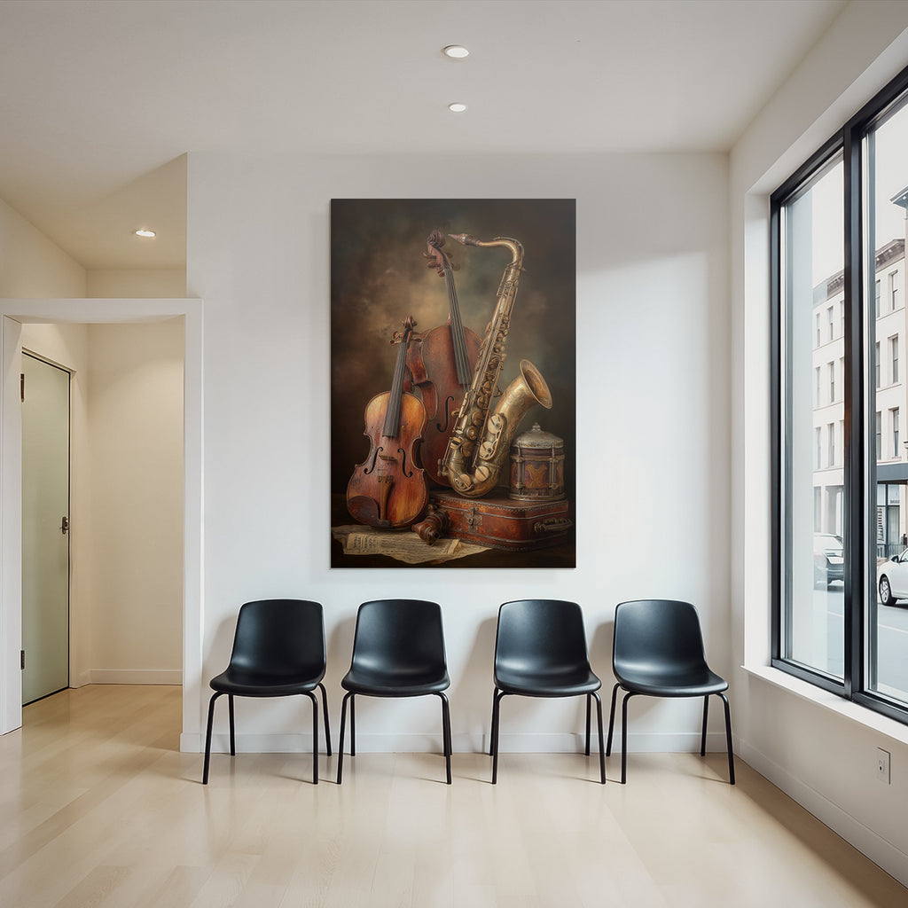 Musikinstrumente Mit Violine Saxophon Vintage Box Notenblatt