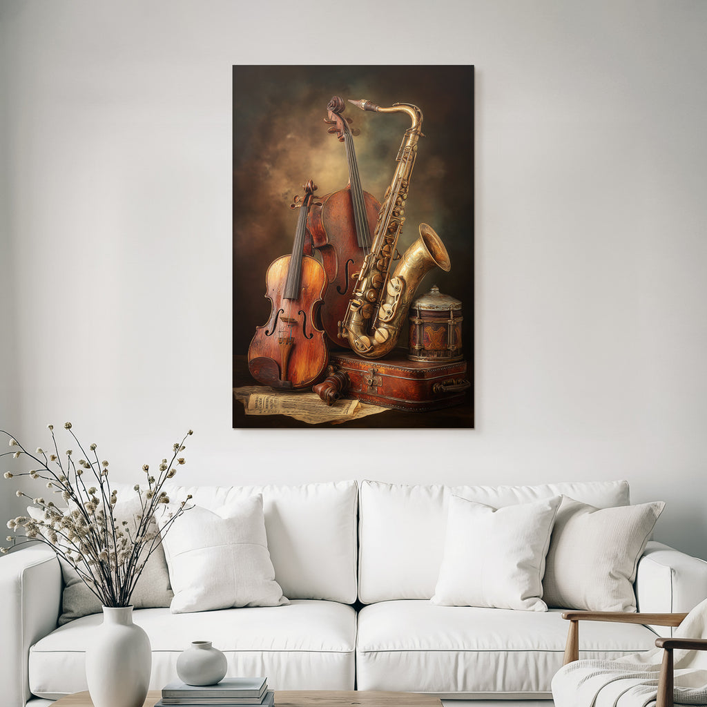 Musikinstrumente Mit Violine Saxophon Vintage Box Notenblatt