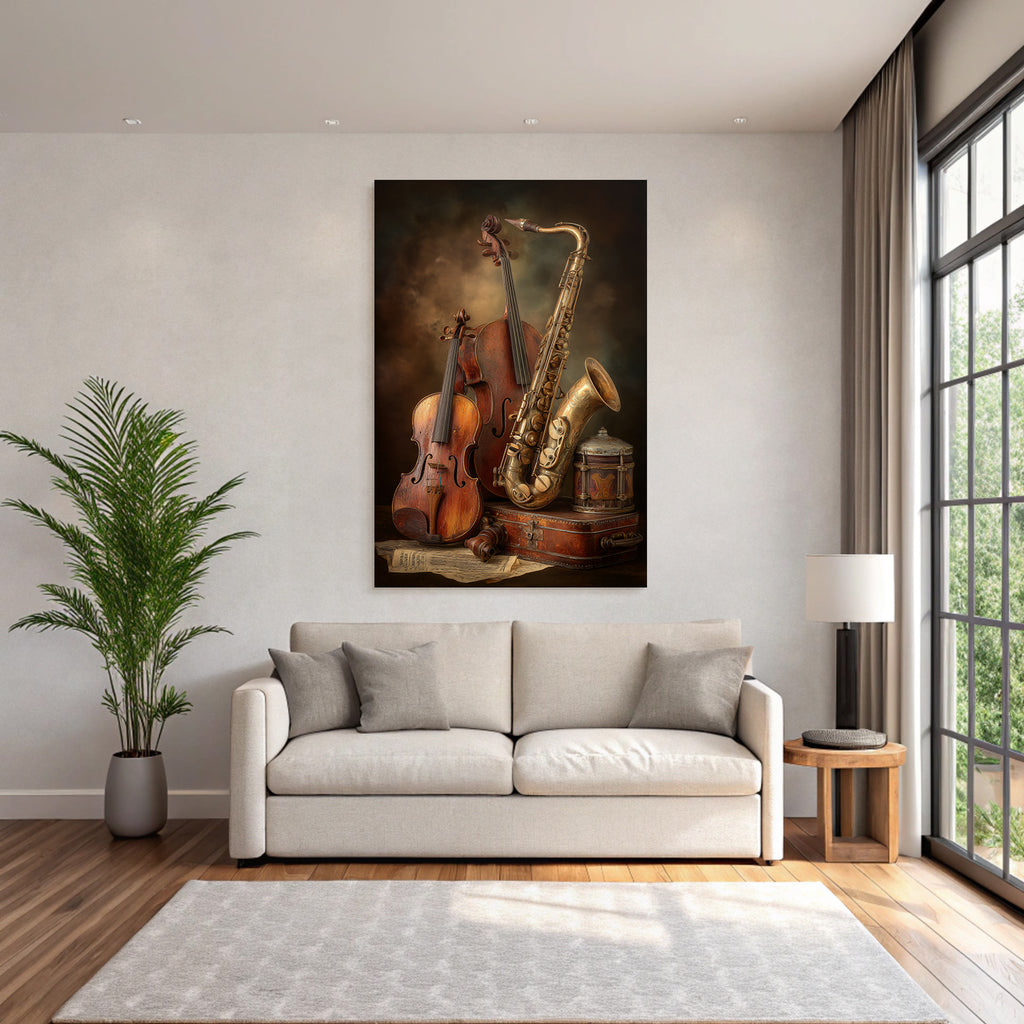 Musikinstrumente Mit Violine Saxophon Vintage Box Notenblatt