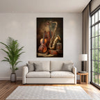 Musikinstrumente Mit Violine Saxophon Vintage Box Notenblatt