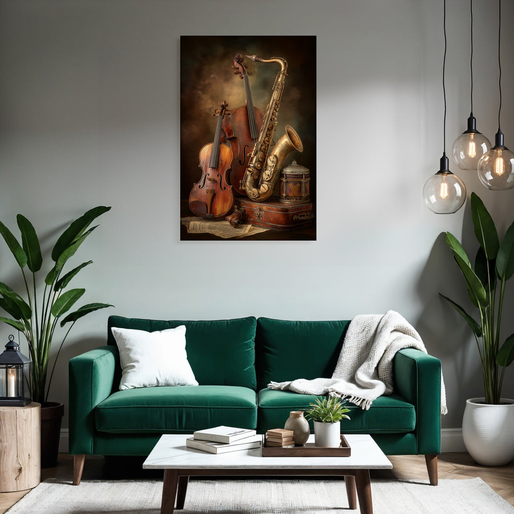 Musikinstrumente Mit Violine Saxophon Vintage Box Notenblatt