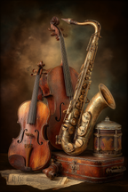 Musikinstrumente Mit Violine Saxophon Vintage Box Notenblatt | Musik und Instrumente | Themen und Hobbys