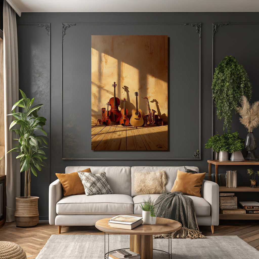 Musikinstrumente Schatten Wand Sonnenlicht