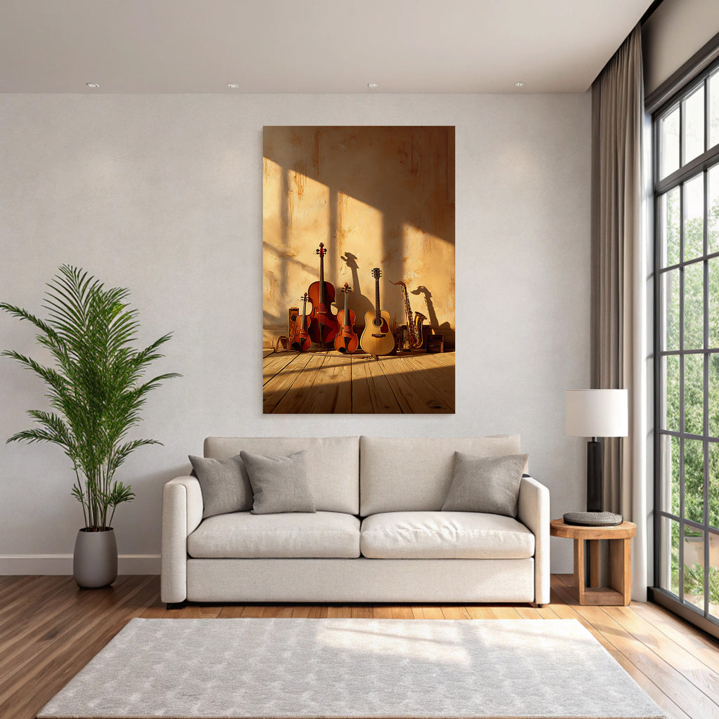 Musikinstrumente Schatten Wand Sonnenlicht