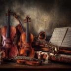 Musikalische Instrumente Arrangement Rustikal Kunstvolle Beleuchtung | Musik und Instrumente | Themen und Hobbys